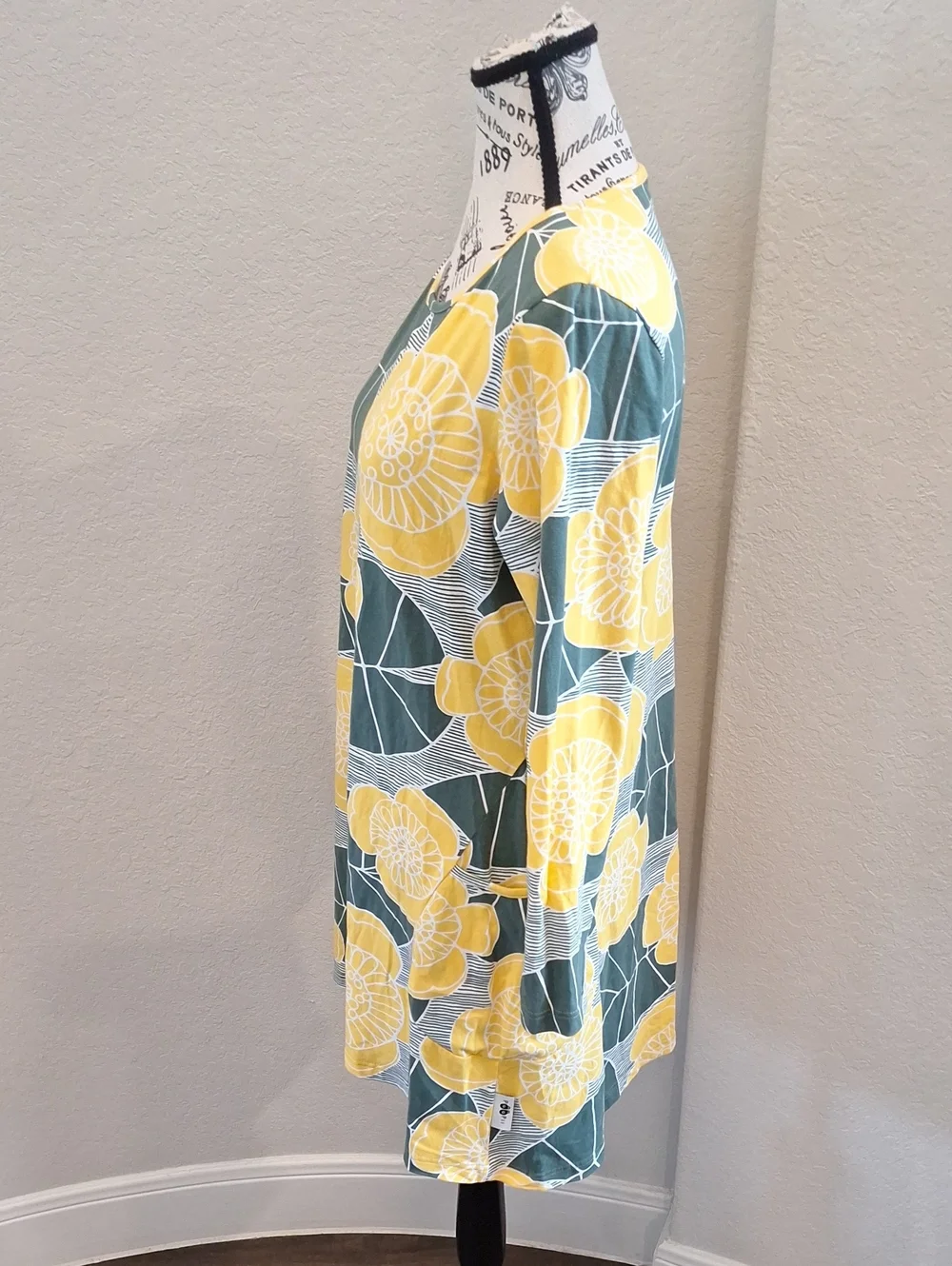PaaPii Finland Kannel Tunic Organic Cotton Yellow & Green Floral Lagenlook LARGE